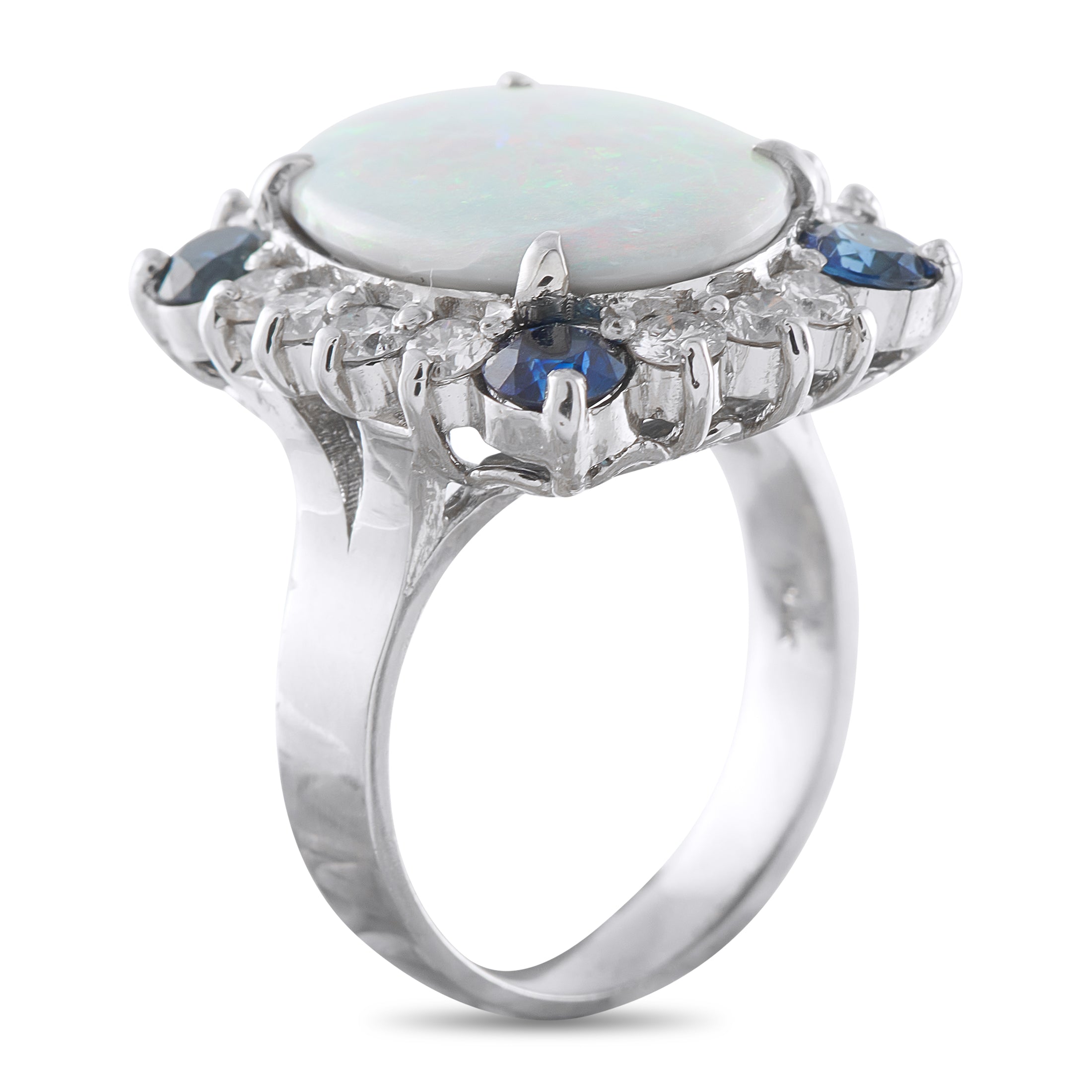 14K White Gold 1.40ct Diamond and Opal Ring