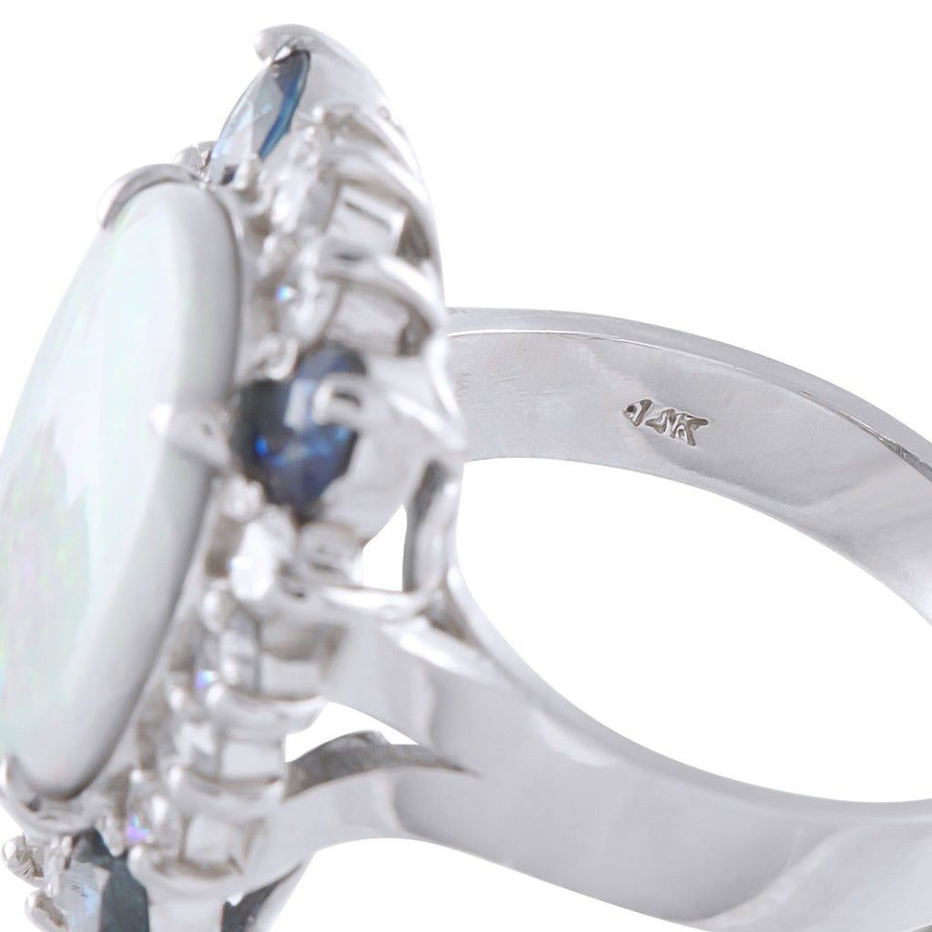 14K White Gold 1.40ct Diamond and Opal Ring