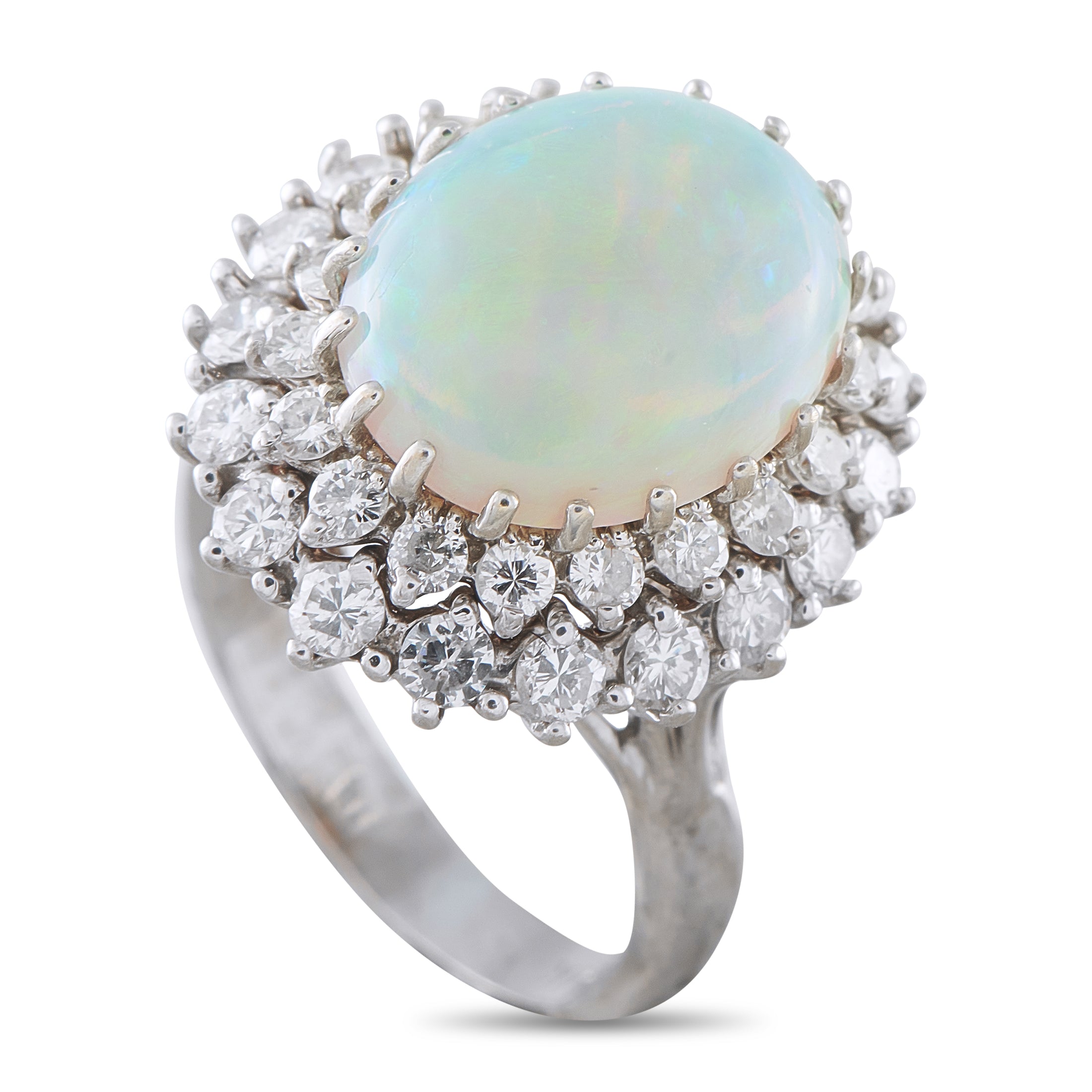 14K White Gold 1.50ct Diamond and Opal Ring