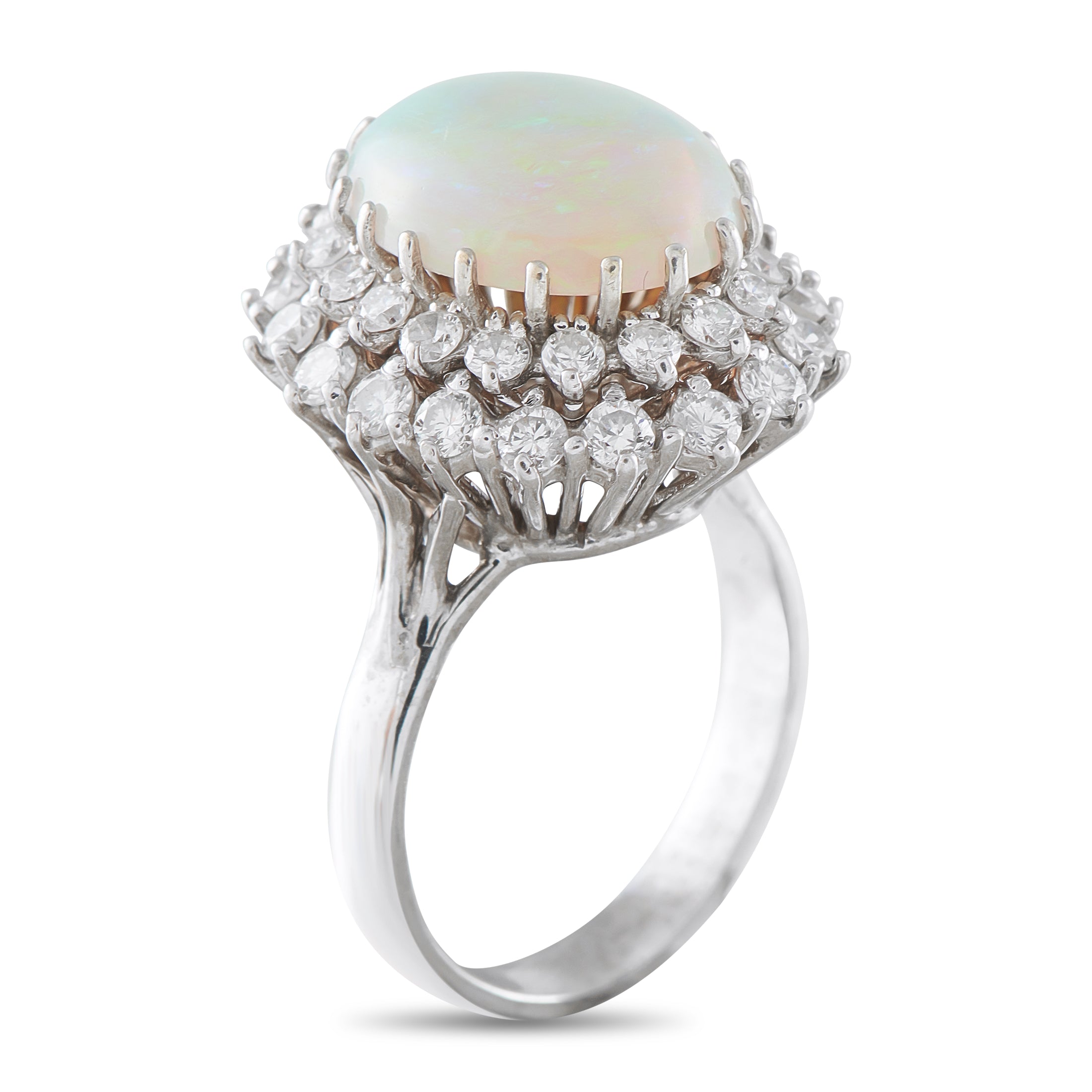 14K White Gold 1.50ct Diamond and Opal Ring
