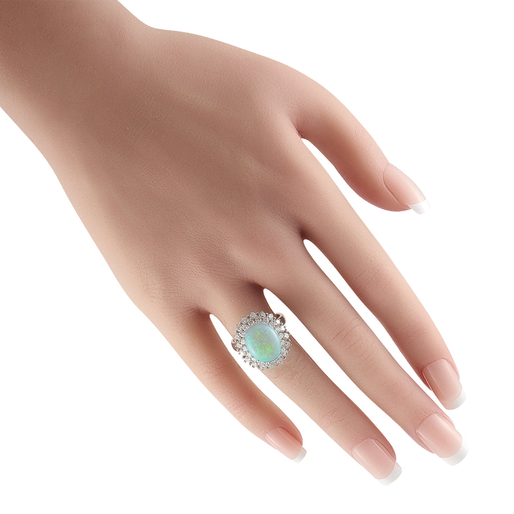 14K White Gold 1.50ct Diamond and Opal Ring