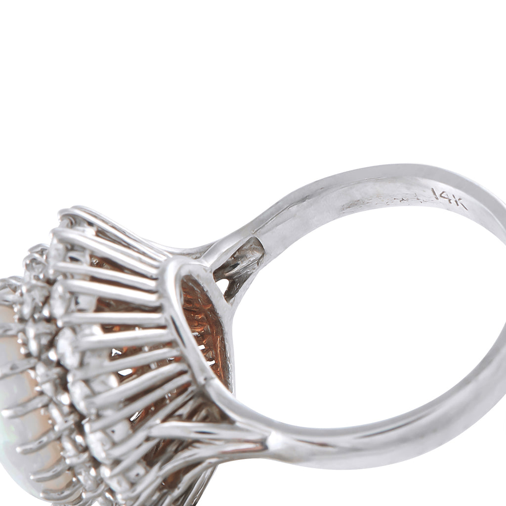 14K White Gold 1.50ct Diamond and Opal Ring