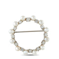 White gold diamond and pearl wreath brooch with bar pin, circular frame