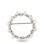 14K White Gold 1.30ct Diamond and Pearl Brooch