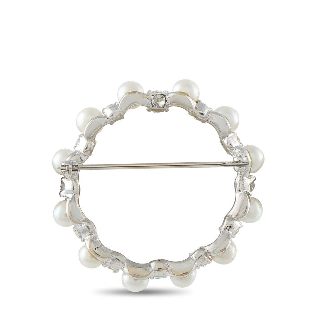 14K White Gold 1.30ct Diamond and Pearl Brooch