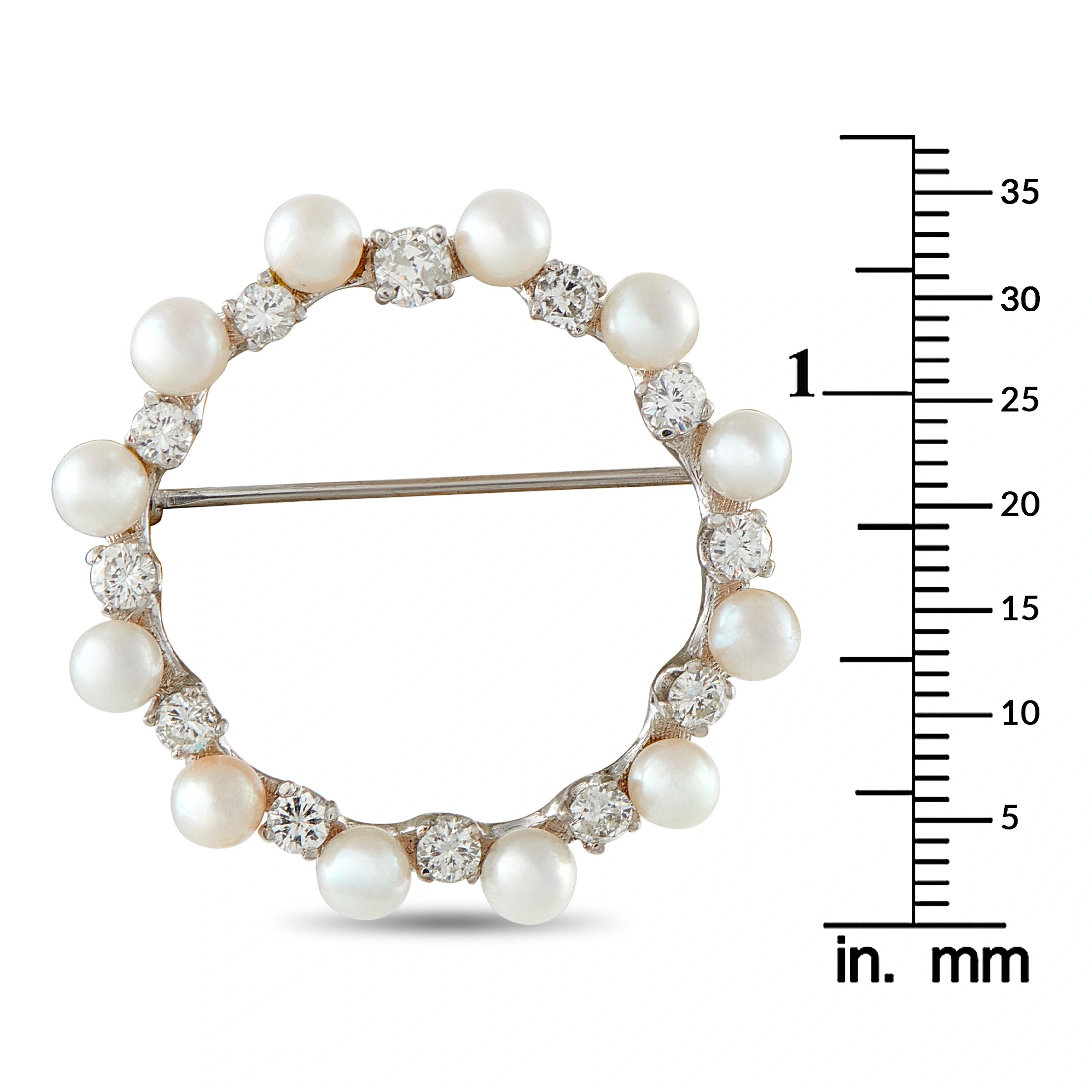 14K White Gold 1.30ct Diamond and Pearl Brooch