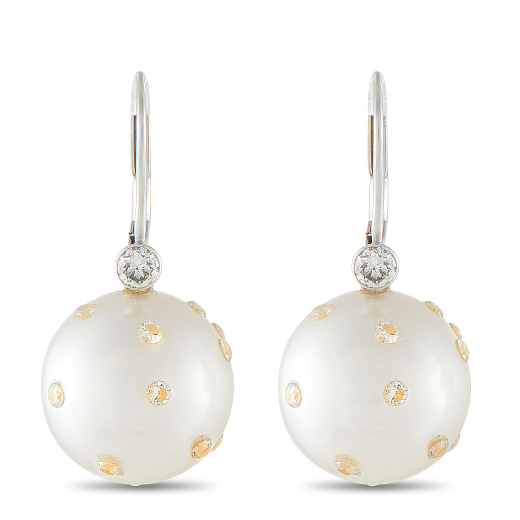 14K White Gold 0.40ct Diamond and Pearl Earrings