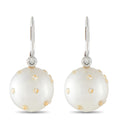 White gold hoop earrings with round white pearl drop and diamond-accented details