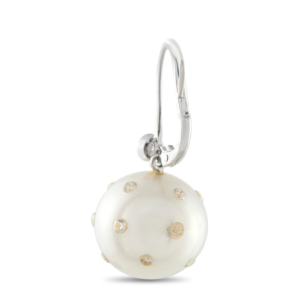 14K White Gold 0.40ct Diamond and Pearl Earrings