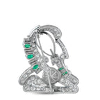 14K White Gold 2.70ct Diamond, Pearl, and Emerald Brooch