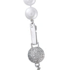 White pearl bead with silver-toned connector and round pave diamond-look pendant