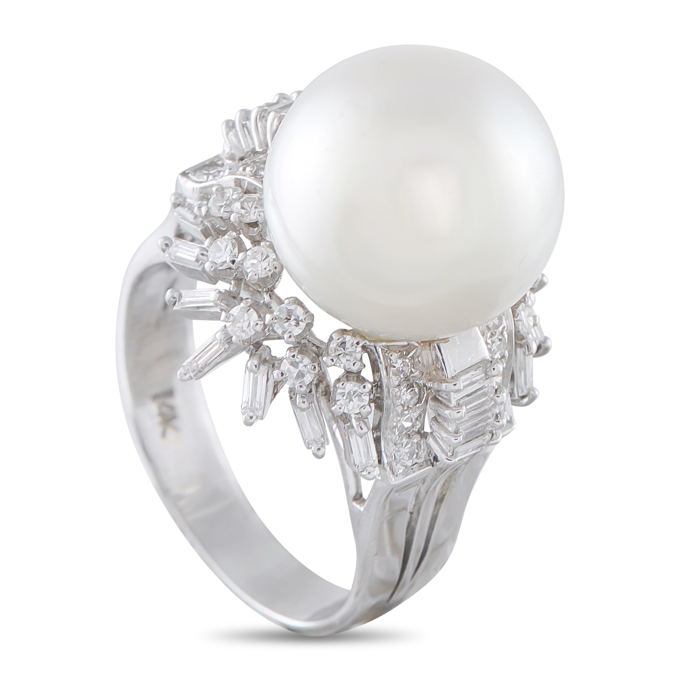 14K White Gold 0.60ct Diamond and Pearl Ring