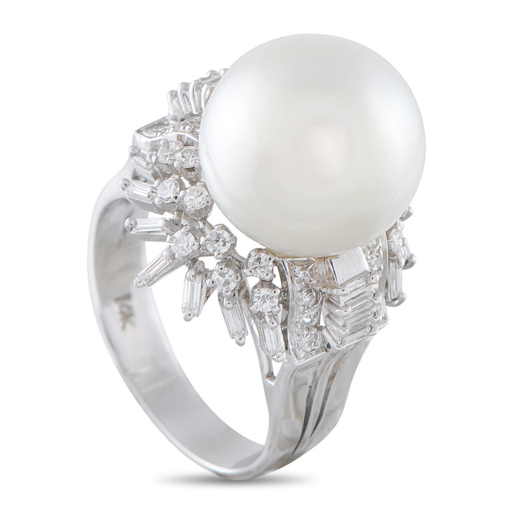 14K White Gold 0.60ct Diamond and Pearl Ring