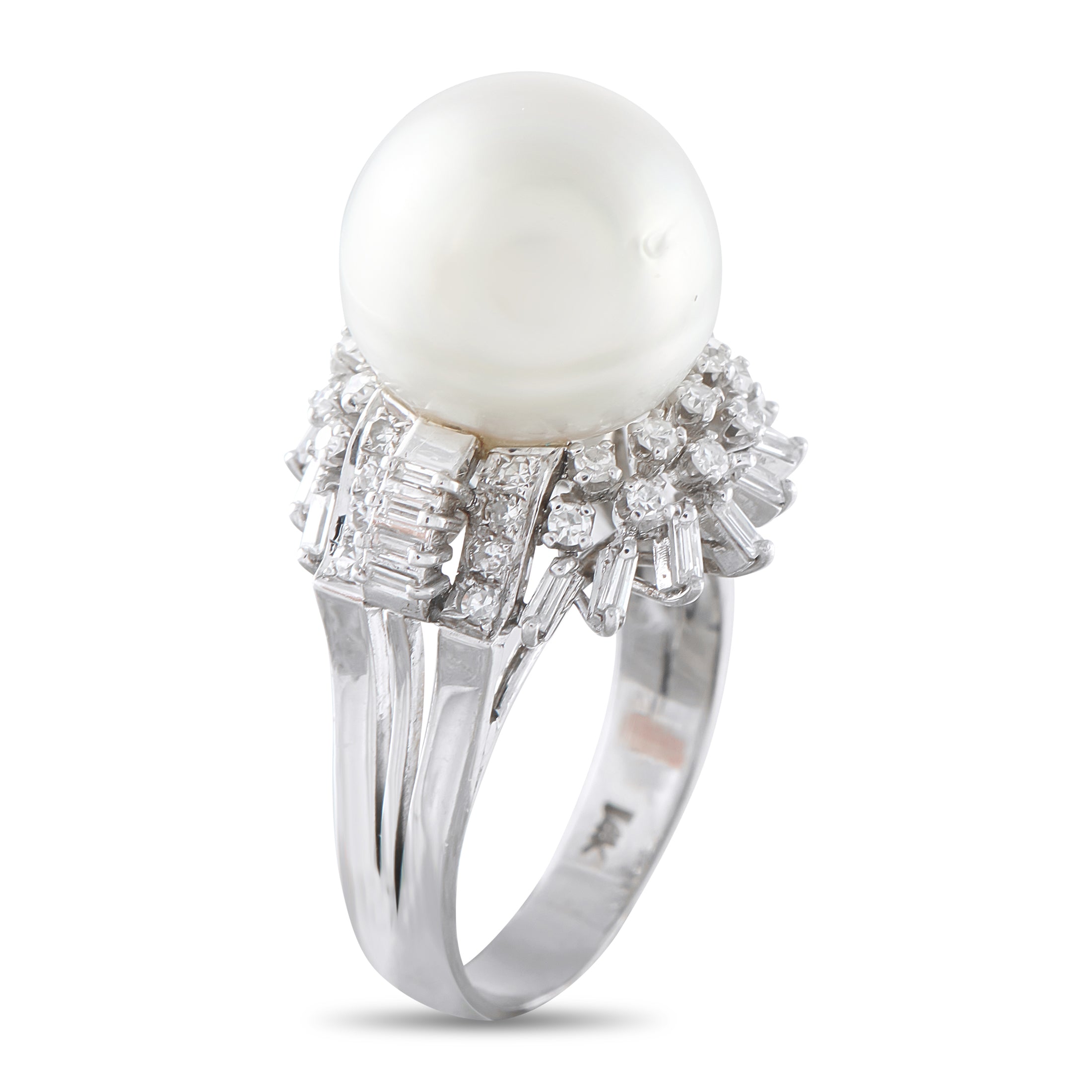 14K White Gold 0.60ct Diamond and Pearl Ring