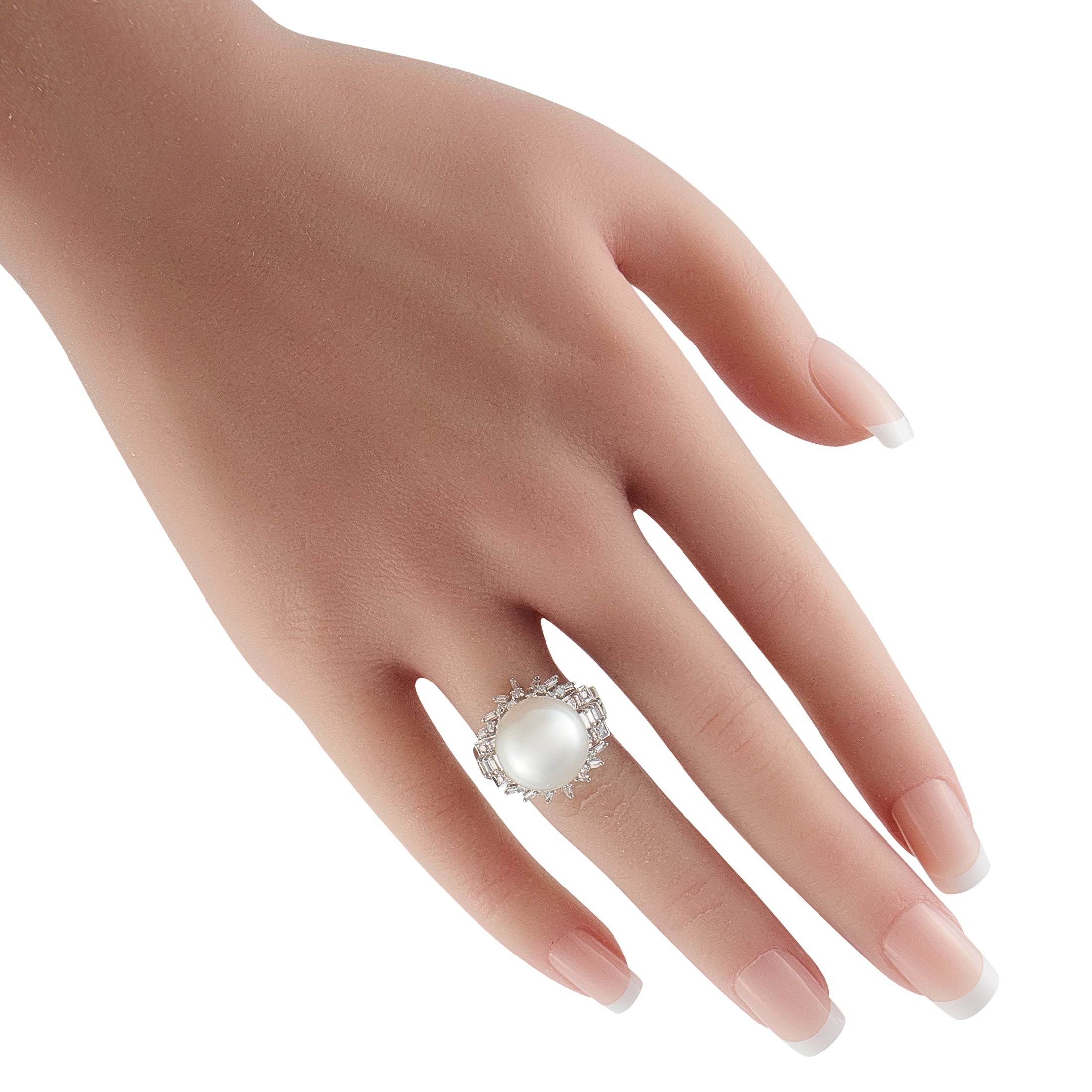 14K White Gold 0.60ct Diamond and Pearl Ring