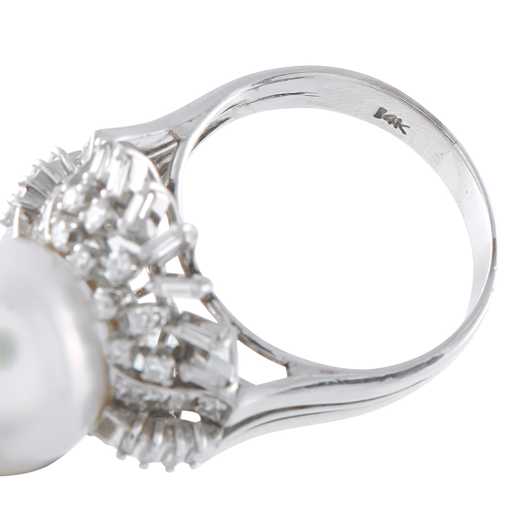 14K White Gold 0.60ct Diamond and Pearl Ring