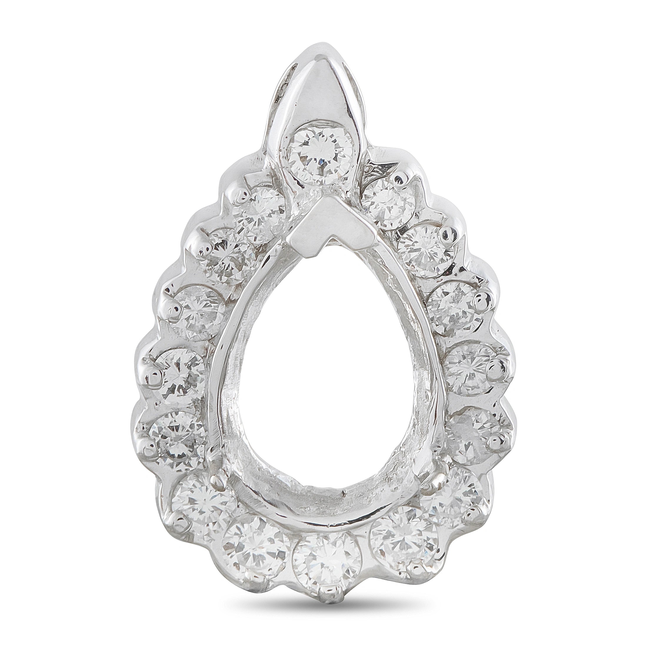 14K White Gold 2.25ct Diamond Pear Halo Pendant
