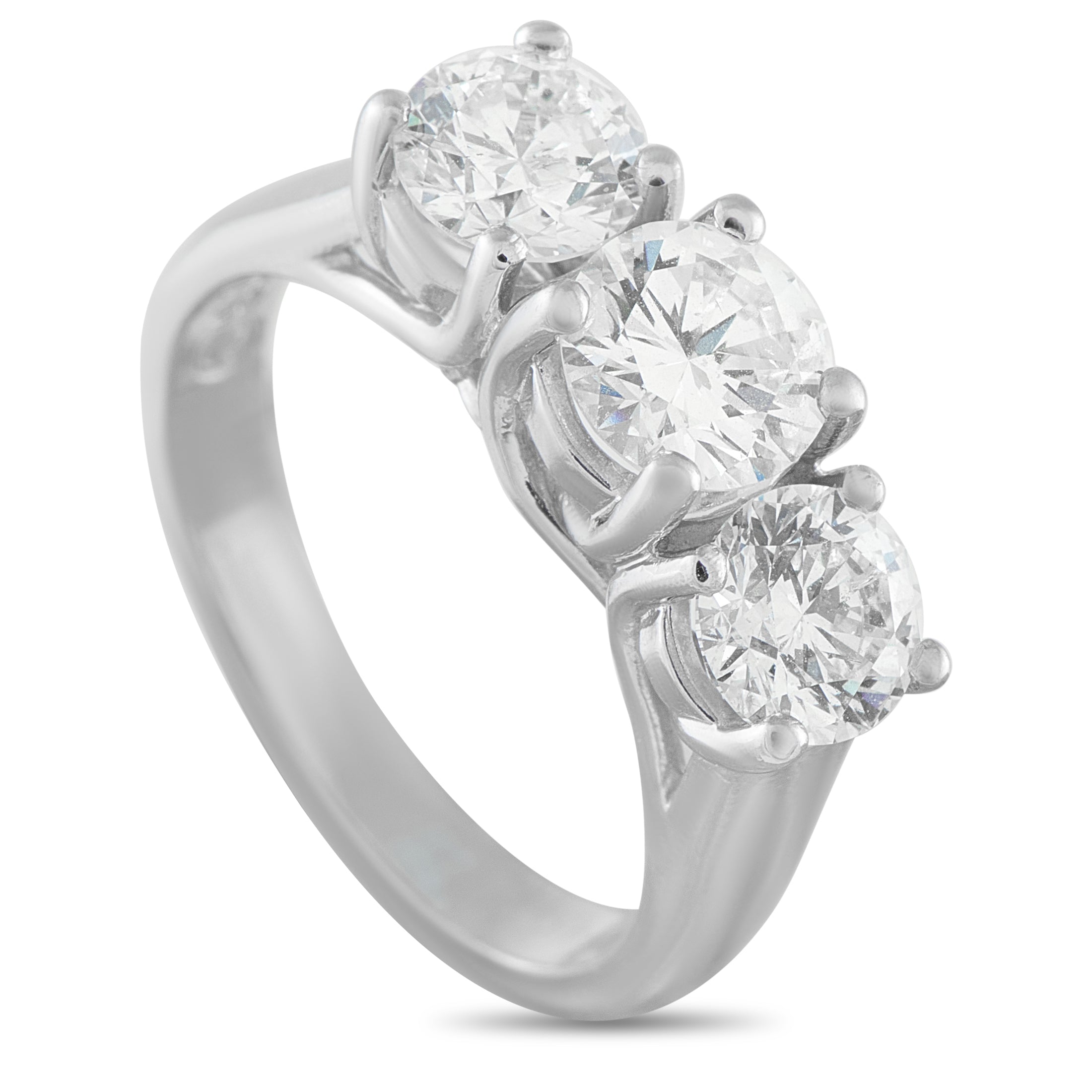 14K White Gold 2.35ct Diamond Three-Stone Ring