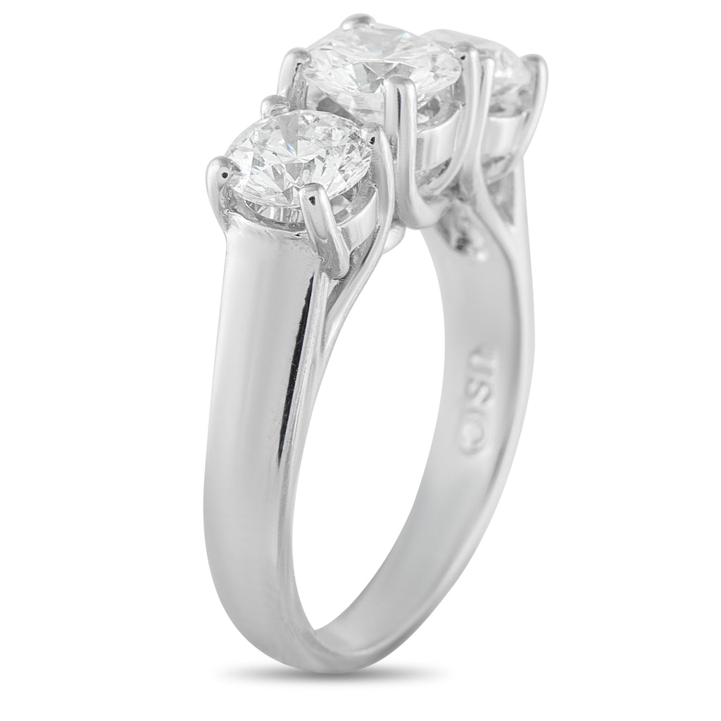 14K White Gold 2.35ct Diamond Three-Stone Ring