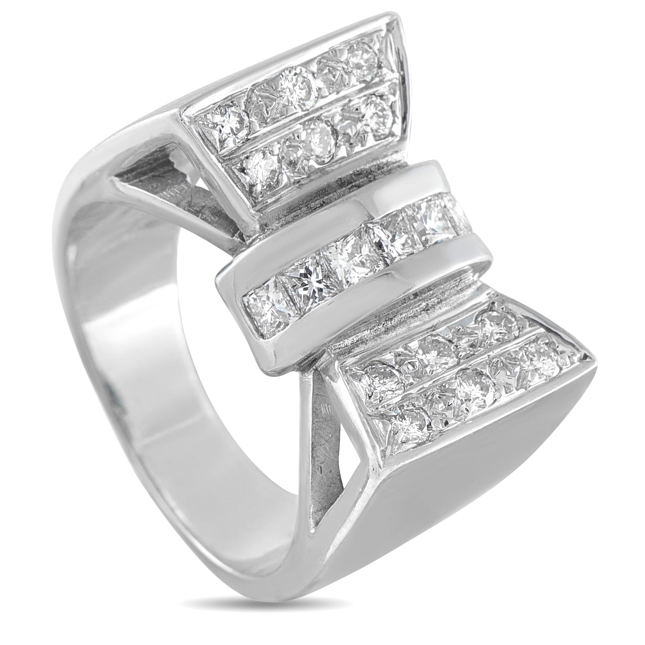 14K White Gold 1.06ct Diamond Bow Ring