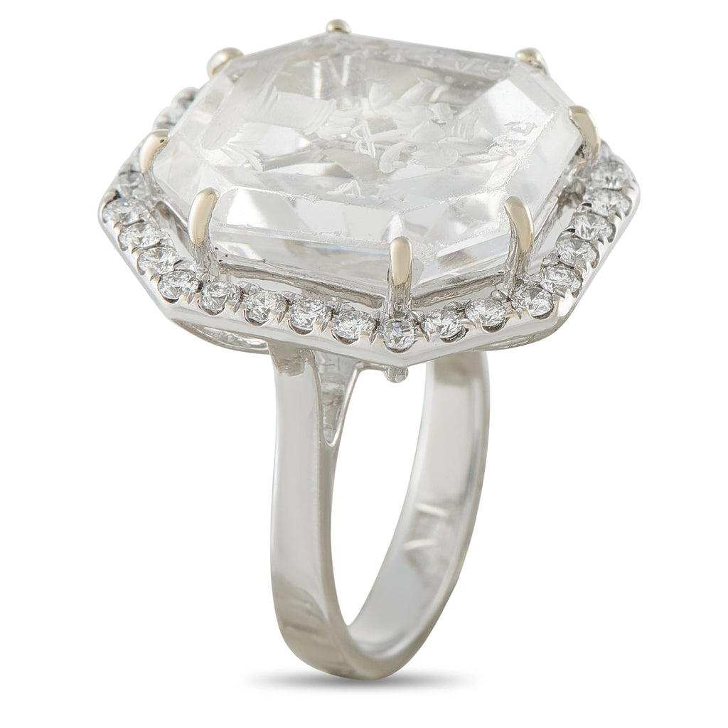 14K White Gold 0.60ct Diamond Victorian Cupid Intaglio Ring