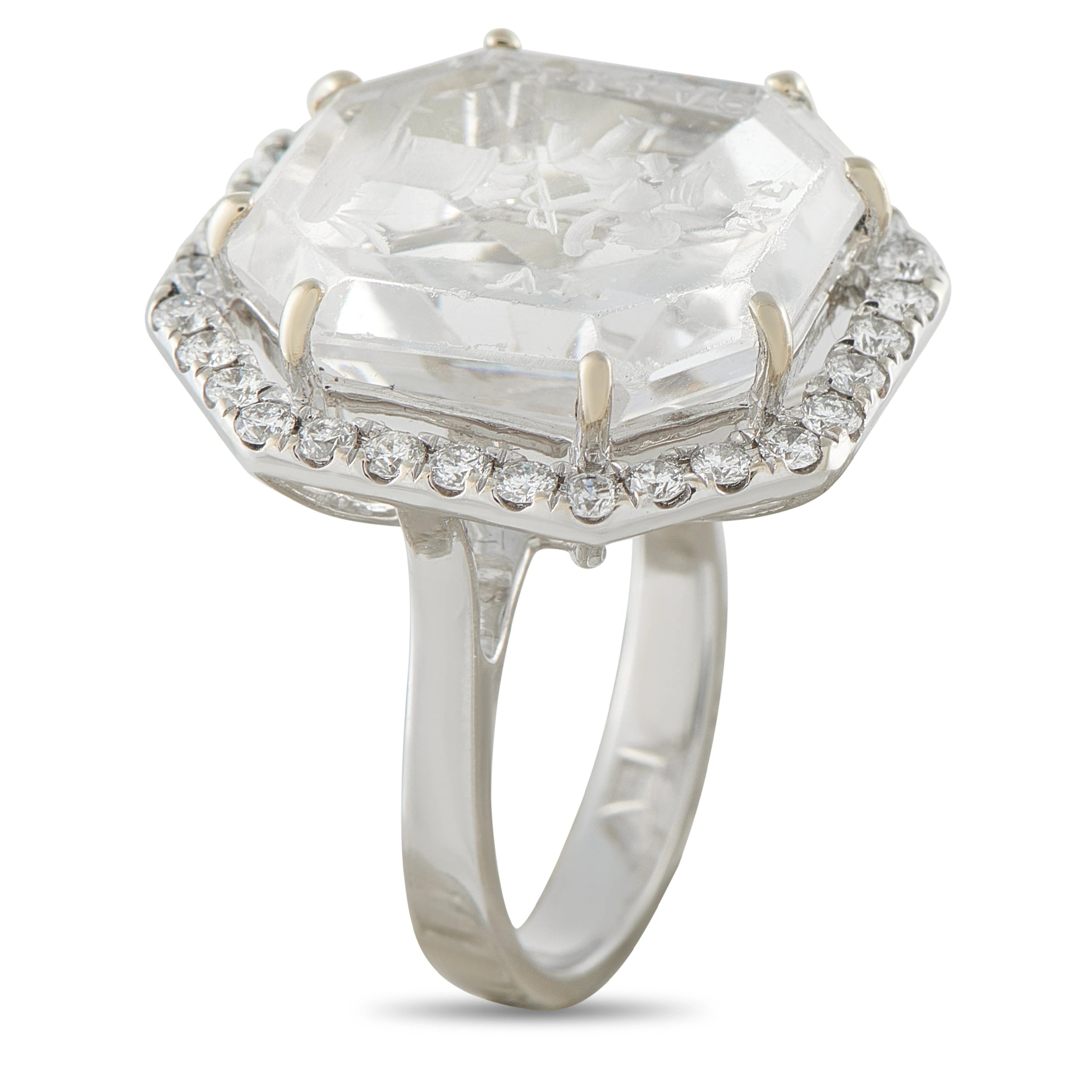 14K White Gold 0.60ct Diamond Victorian Cupid Intaglio Ring