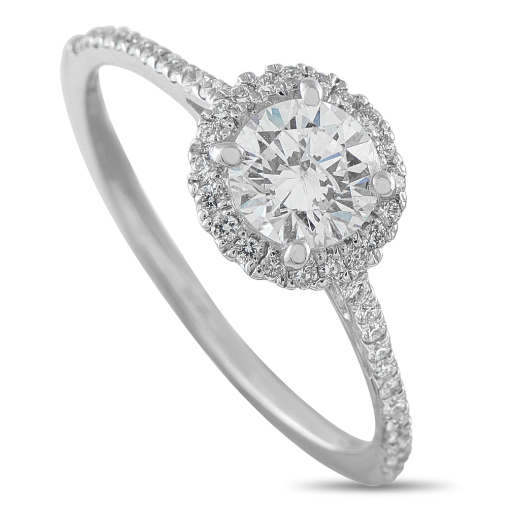 14K White Gold 1.0ct Diamond Round Halo Ring