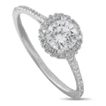 14K white gold round halo diamond ring with pavé band