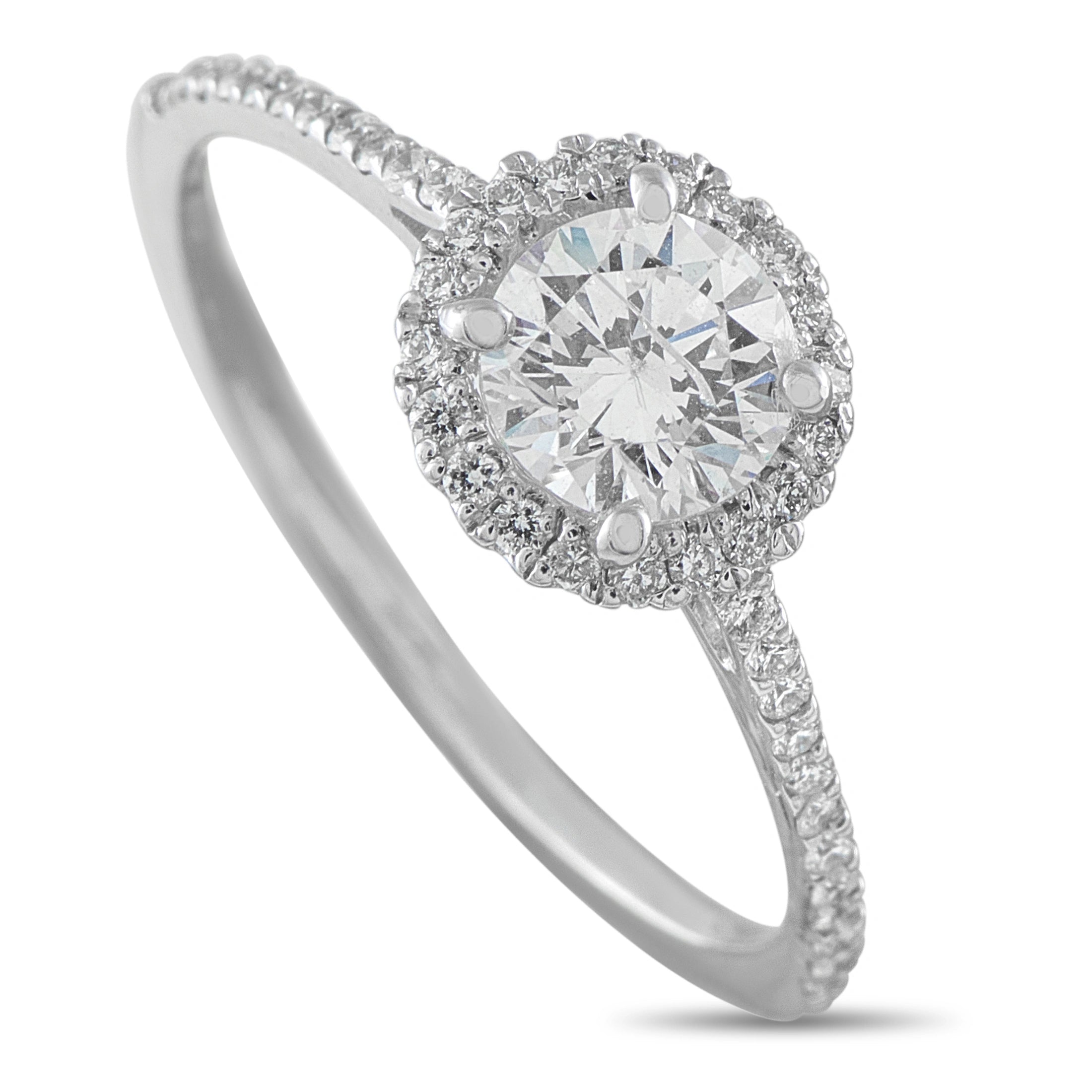14K White Gold 1.0ct Diamond Round Halo Ring