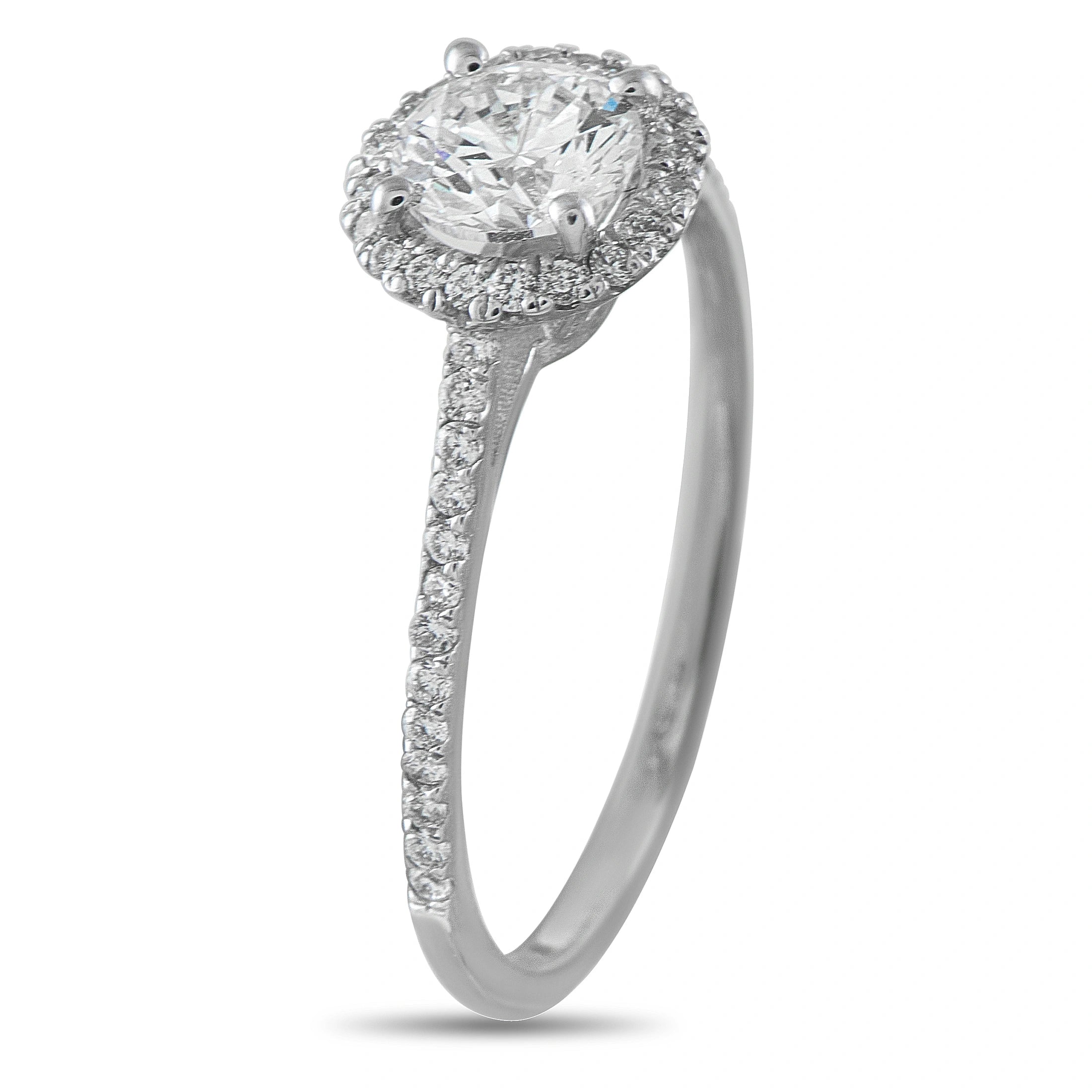 14K White Gold 1.0ct Diamond Round Halo Ring