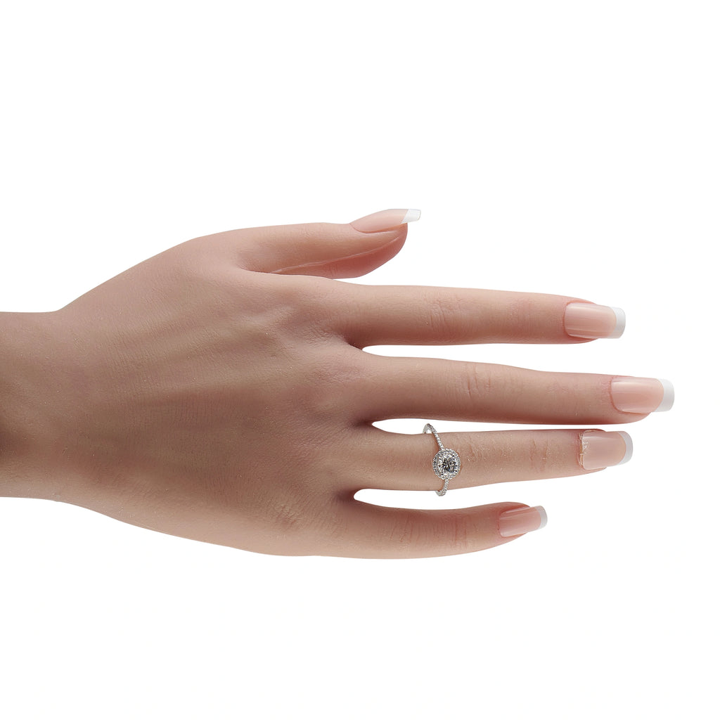 14K White Gold 1.0ct Diamond Round Halo Ring
