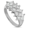 14K white gold princess-cut diamond cluster ring with five square stones