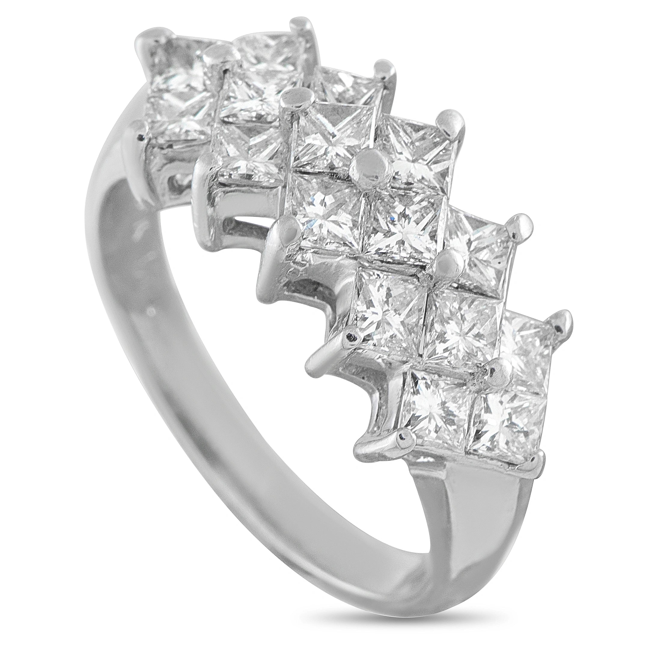 14K White Gold 2.40ct Diamond Princess-Cut Cluster Ring