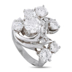 14k white gold diamond cluster ring, round center with side stones