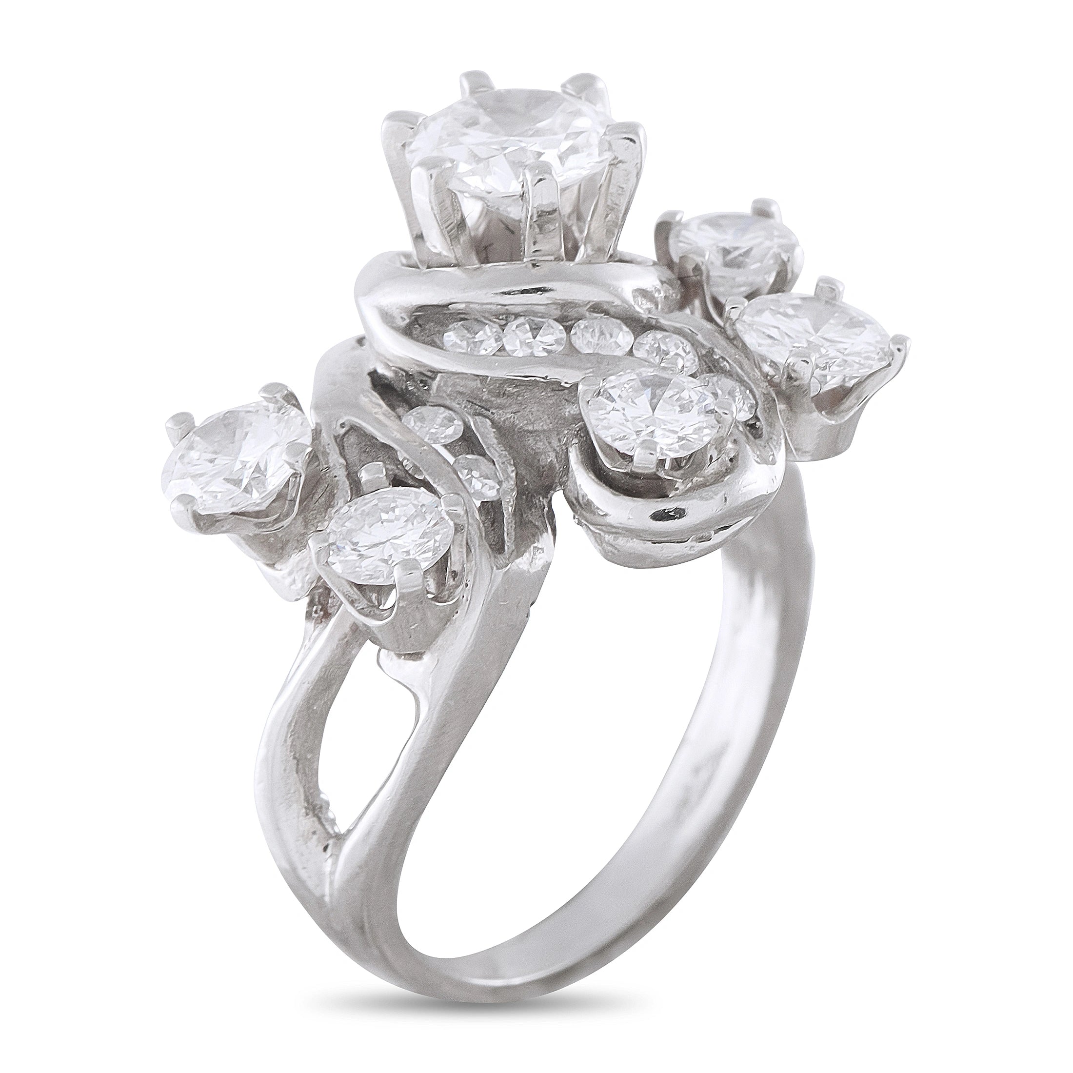 14k white gold diamond cluster ring, small round stones in clustered setting