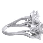14k white gold diamond cluster ring, detailed prong setting with round stones