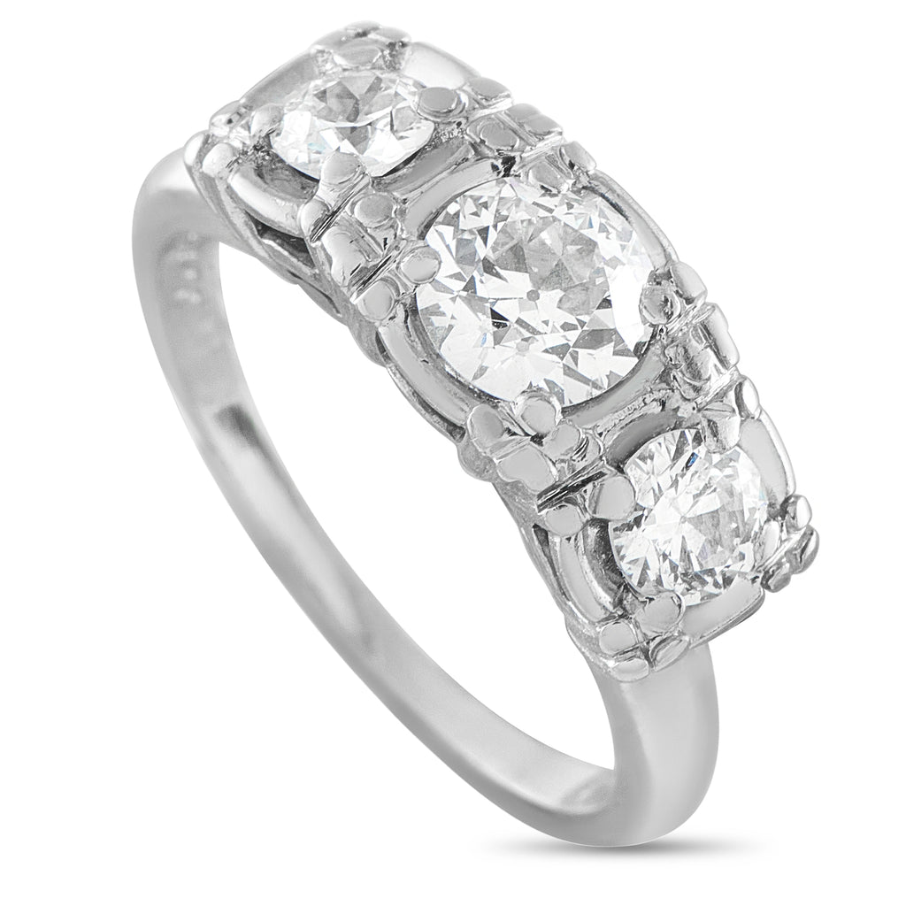 14K White Gold 1.20ct Diamond Three-Stone Ring