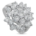 14K white gold diamond cluster ring with oval center stones, prong-set