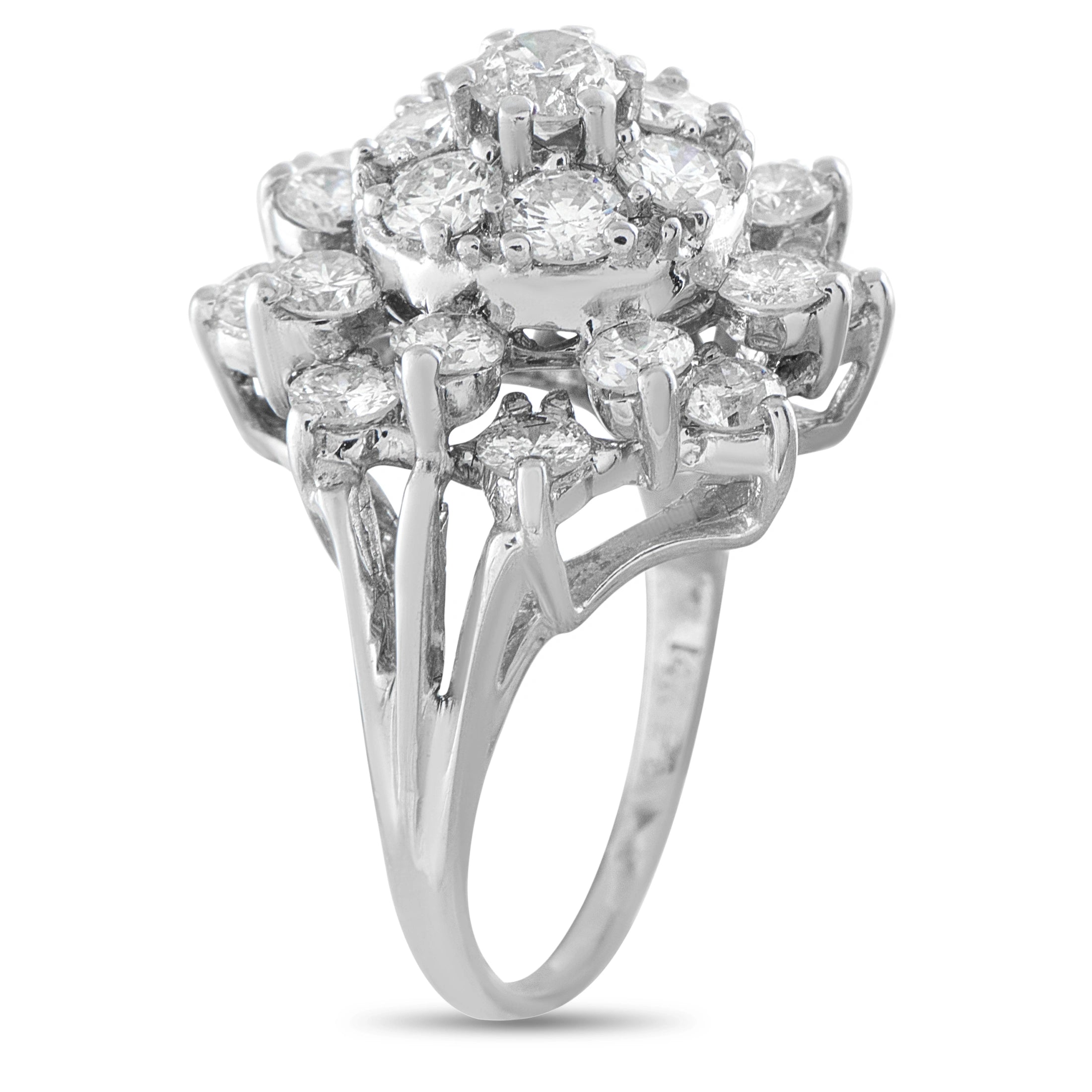 14K White Gold 2.90ct Diamond Cluster Ring