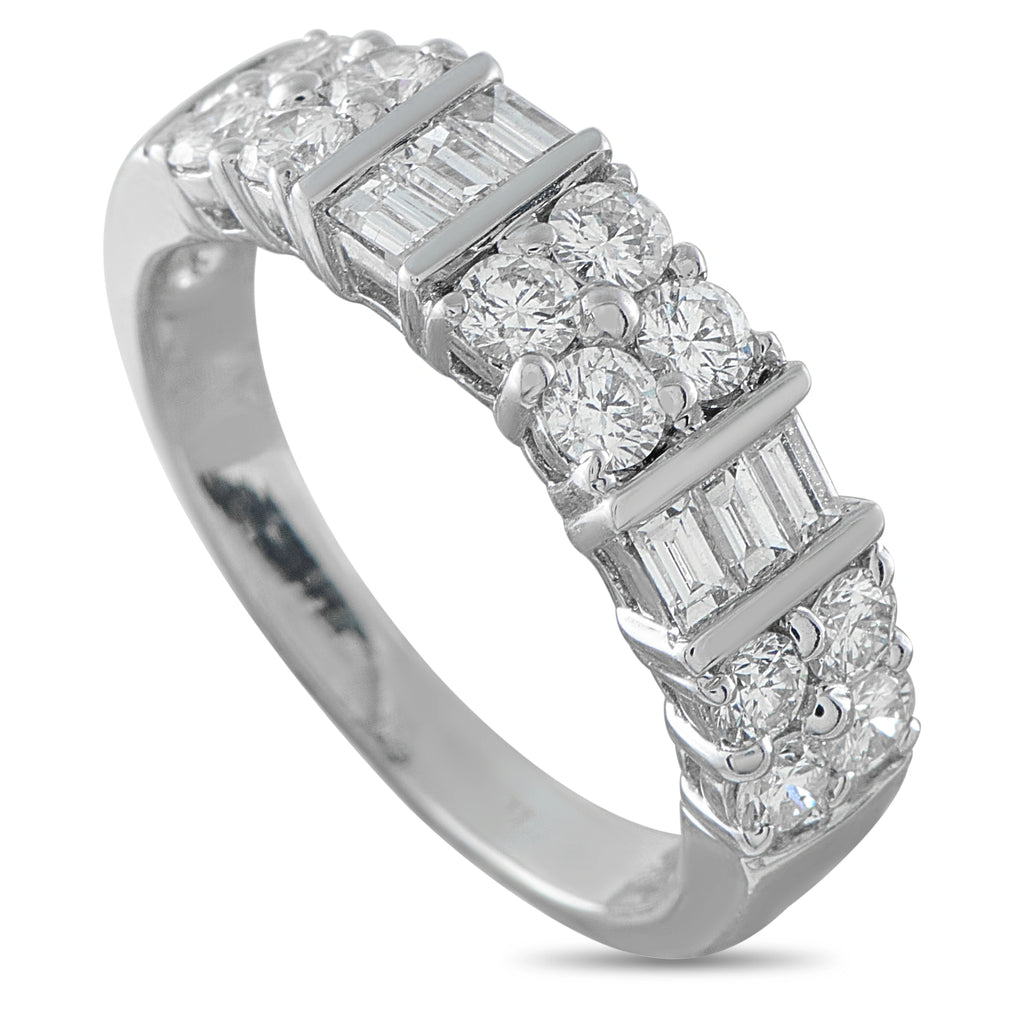 White gold diamond eternity-style ring with round and baguette-cut stones