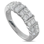 White gold diamond eternity-style ring with round and baguette-cut stones