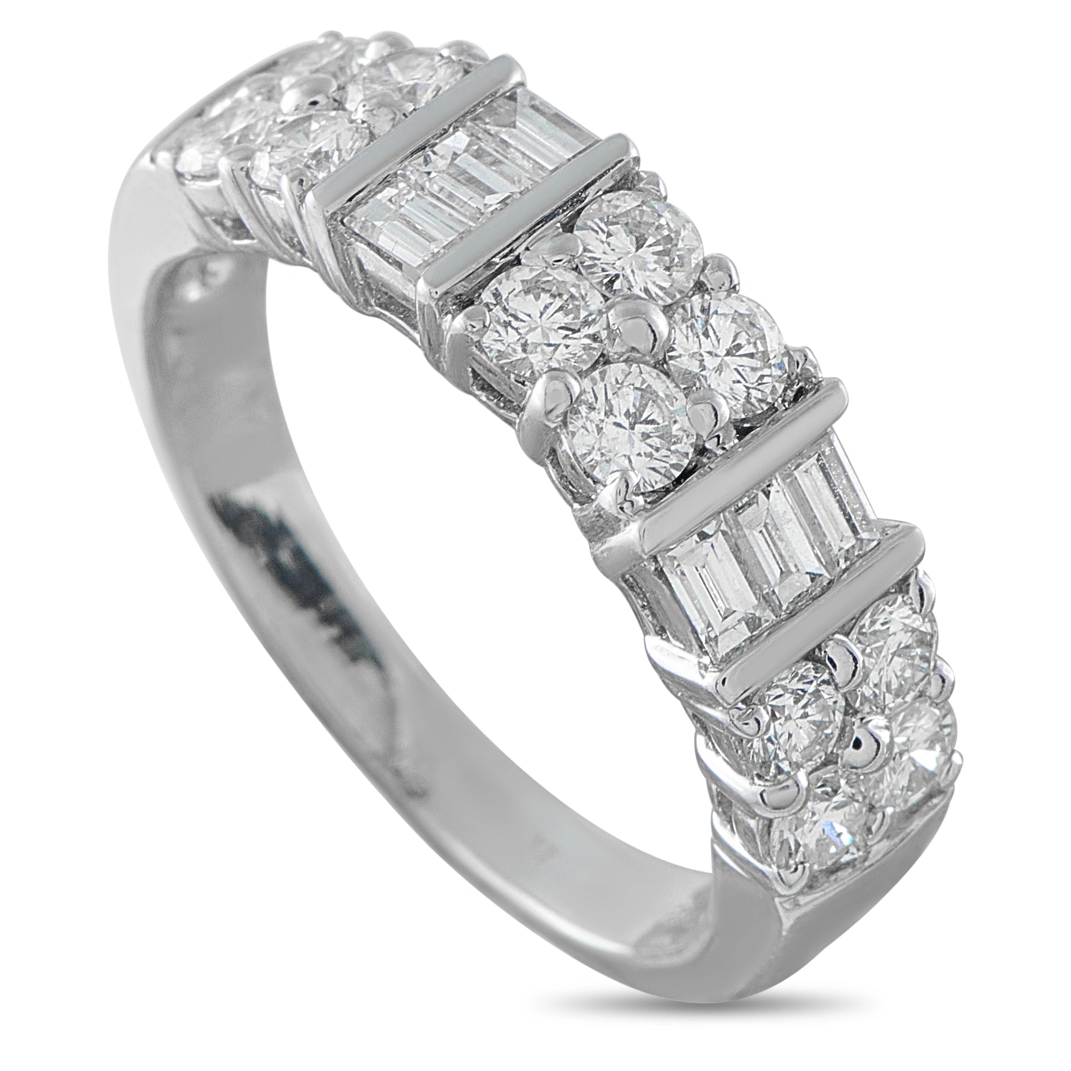 White gold diamond eternity-style ring with round and baguette-cut stones