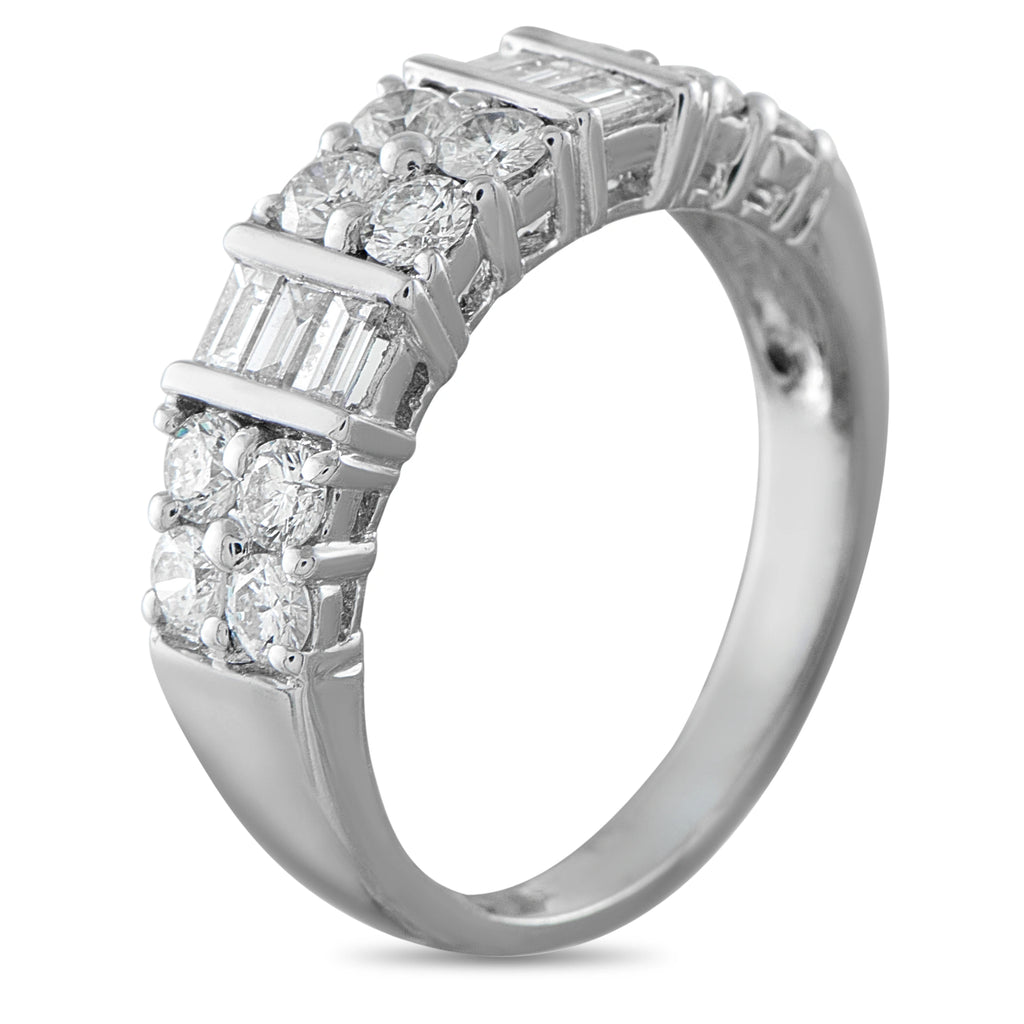 White gold diamond ring with baguette settings and surrounding round stones