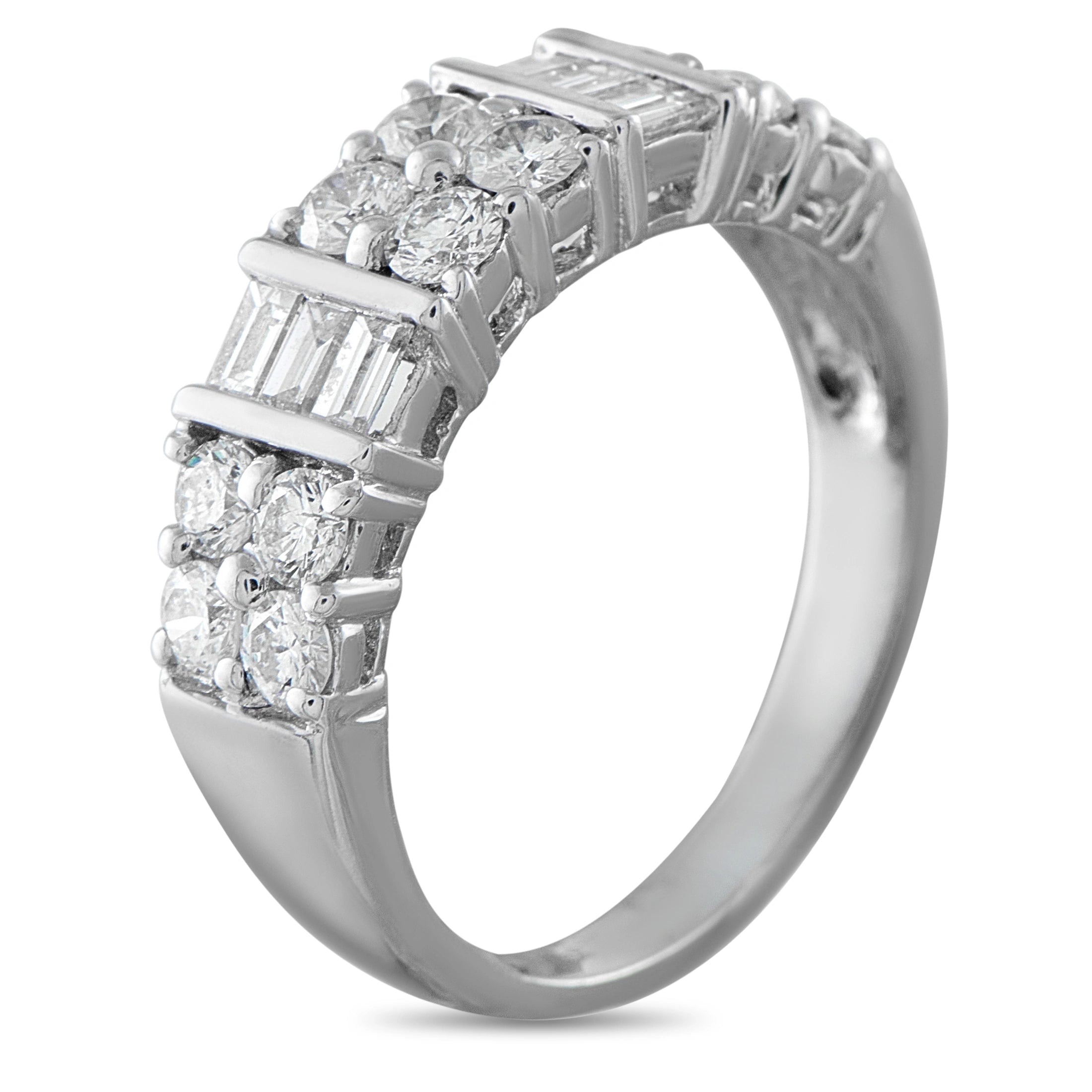 White gold diamond ring with baguette settings and surrounding round stones
