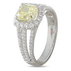 14K white gold diamond ring with large yellow center stone and openwork shank