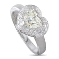 14K white gold diamond ring with heart-shaped center stone and halo
