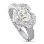 14K white gold diamond ring with heart-shaped center stone and halo