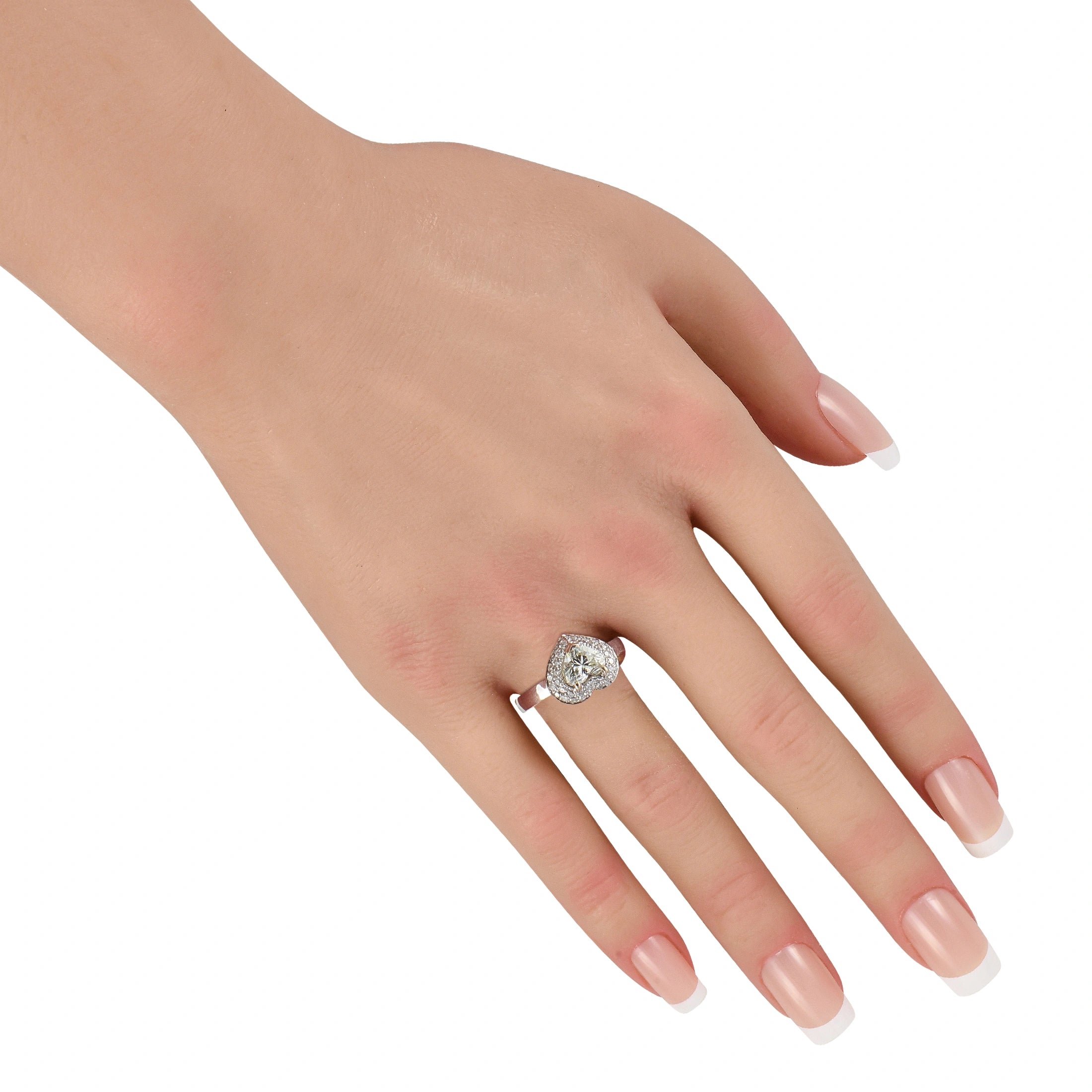14K white gold diamond ring with teardrop cluster setting on a hand