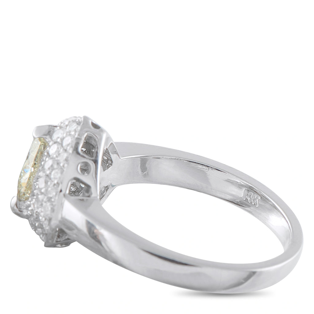 14K white gold diamond ring, heart-shaped setting with visible prongs