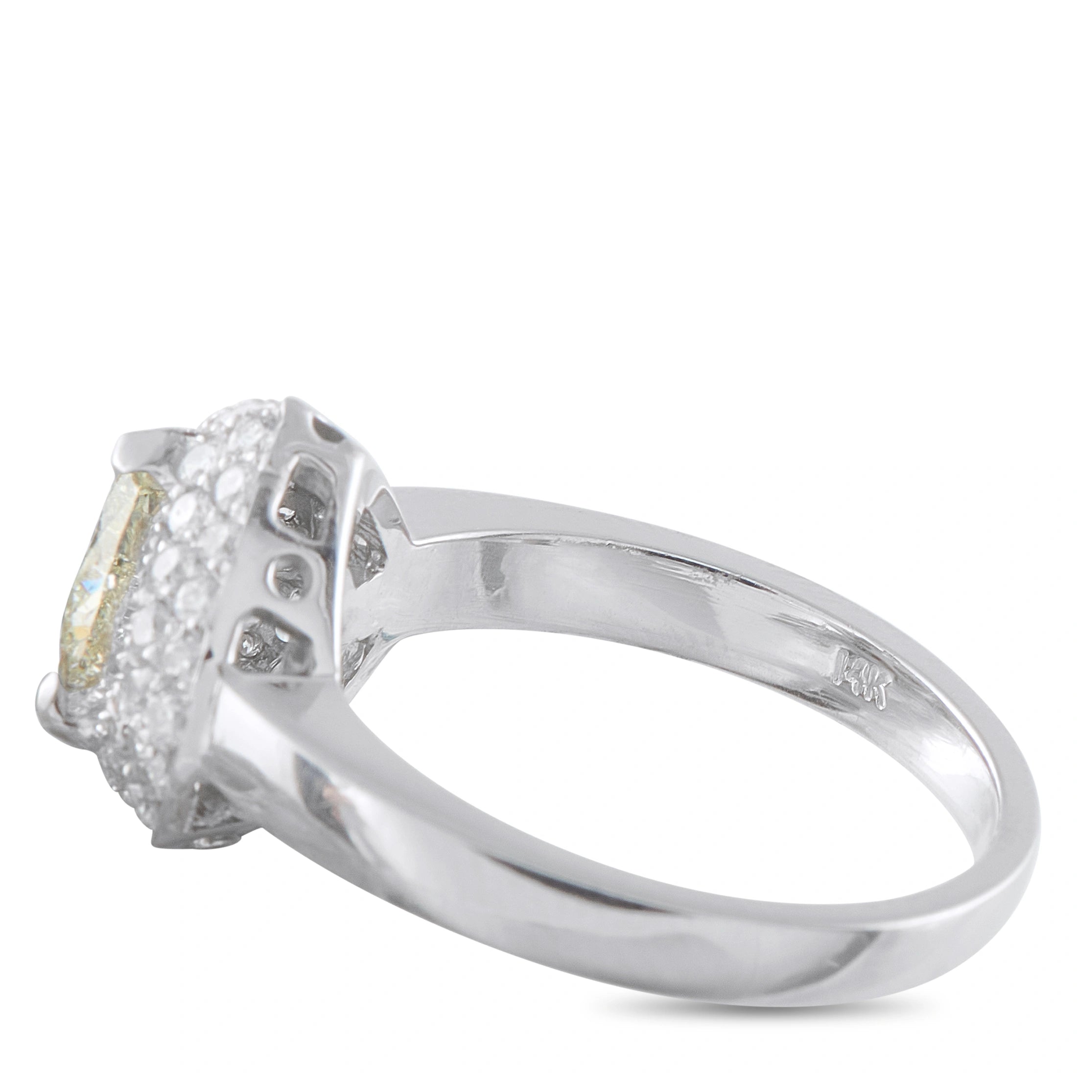 14K white gold diamond ring, heart-shaped setting with visible prongs